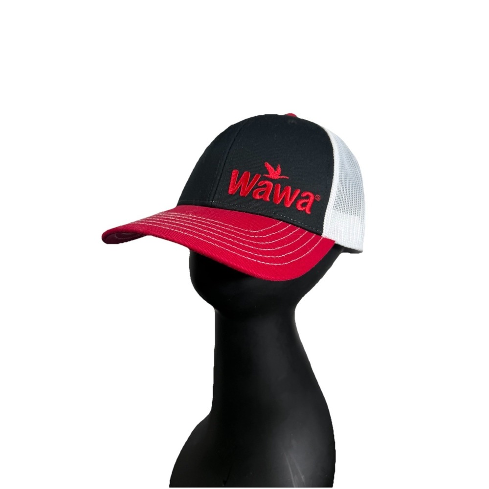 Wawa Adult Adjustable Red Black Employee SnapBack Mesh Trucker Hat Free Shipping